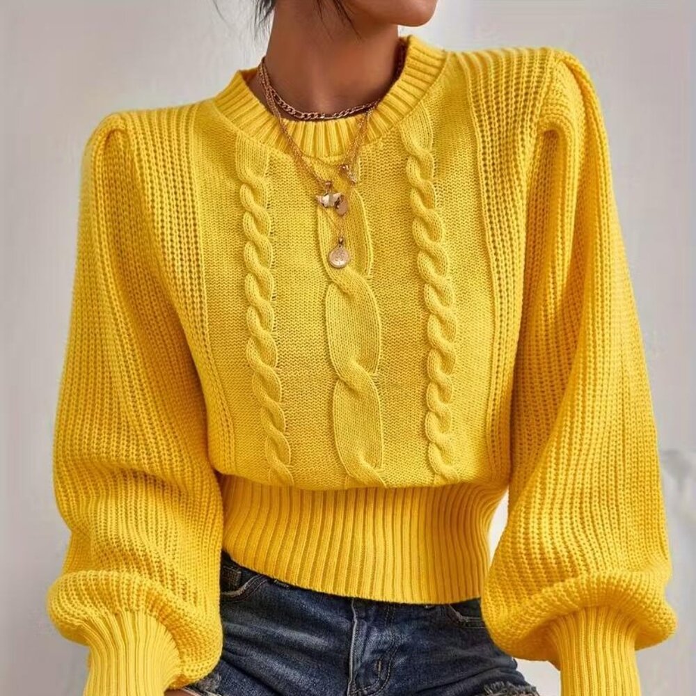 Elegant Women Crew Neck Sweater, Long Sleeve Pullover Top